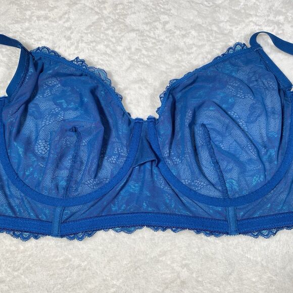 Torrid Curve Longline Bra Women's Plus Sz 4 Blue Lace Underwire Sheer Unlined - Picture 8 of 8